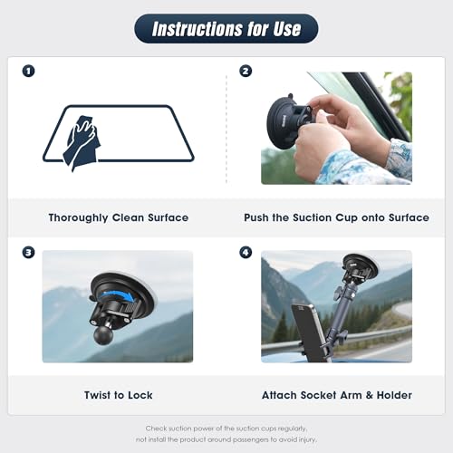 Suction Cup Car Phone Mount for Dashboard/Windshield/Mirror/Desk, with 25mm Ball Head and Aluminum Magic Arm, Phone Holder for iPhone/Samsung/Android, Fits Phone Width 2.56-3.74"(KPS-11) - color: KPS-11