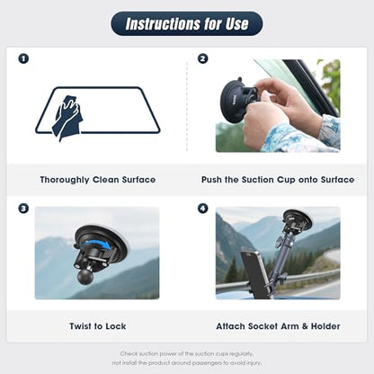Suction Cup Car Phone Mount for Dashboard/Windshield/Mirror/Desk, with 25mm Ball Head and Aluminum Magic Arm, Phone Holder for iPhone/Samsung/Android, Fits Phone Width 2.56-3.74"(KPS-11) - color: KPS-11