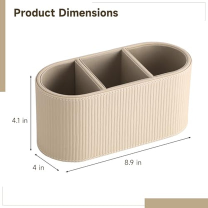 OMISTAR 3-Compartment PU Leather Pen Holder, Desk Organizer Stylish Bedside Remote Holder Nightstand, Eyeglasses/Stationery/Makeup Brush Storage Box, Long-Lasting Desk Accessories, 8.9 x 4 x 4.1 in - size: 3 Compartments