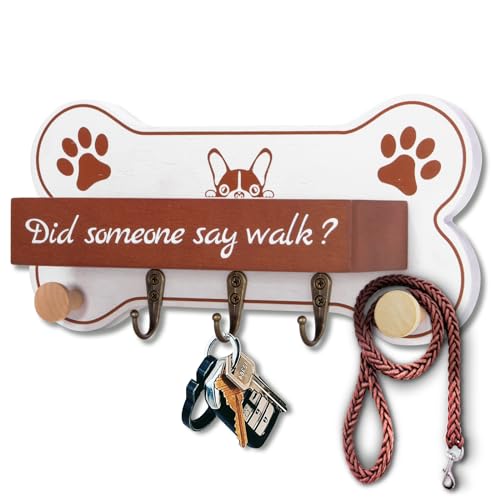 Dog Leash Hangers for Wall - Bone Shape Stuff Storage Organizer, Cute Housewarming Gifts for Dog Owner & Lovers, 11.8'' x 5.9'' x 3.7'' (White Brown) - color: White Brown