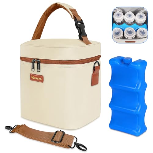 Mancro Breast Milk Cooler Travel Bag with Ice Pack, Insulated Baby Bottle Bag Fits for 6 Baby Bottles Up to 9 Ounce with Detachable Shoulder Strap, Breastmilk Cooler for Working Mom or Daycare, Beige - color: Brown Beige