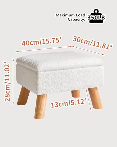 YMYNY Storage Ottoman, Small Foot Stool Ottoman with Storage, White HBD042W | Teddy Velvet, Sturdy Wood Legs, For Living Room Bedroom Couch Entryway - color: White