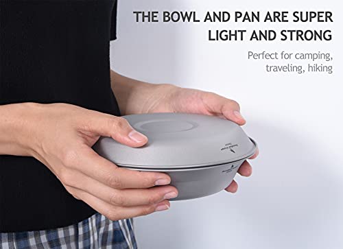 Boundless Voyage Titanium Dish Plate Bowl Set with Carry Bag Outdoor Camping Pan Campfire Tableware Cookware Mess Kit for Food Fruit Sauce (1set Ti1113T) - color: 1set Ti1113T