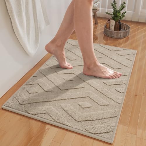 Non-Slip Bath Mat with Rubber Backing, Washable Thin Bath Mats for Bathroom Floor, Absorbent Bathroom Rugs, Quick Dry, Fits Under Door Brown 24x36 - color: Brown-b, size: 24'' x 36''