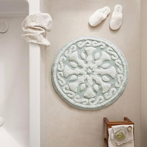 Madison Park Casablanca 100% Cotton Tufted Bathroom Rugs Luxurious Plush Medallion Floral Pattern Bath Mat Absorbent, Quick Dry, Spa Design Shower Room Décor, Rectangle 25" R, Sage Green - color: Sage Green, size: 2'1" (Round)