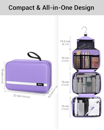 Maliton Toiletry Bag for Men & Women Travel Toiletry Bag Hanging Toiletry Bag Hygiene Organizer with 4 Compartments Waterproof Bathroom Shower Bag Large Toiletries Travel Bag (Purple) - color: Purple