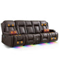 TUNYI Power Loveseat Recliner Sofa with Massage & Heat Home Theater Seating with Console RV Recliner Loveseat Sofa with USB/Storage/Side Pocket/LED Light/Speaker (Brown) - color: Brown, size: 4 Seat with console