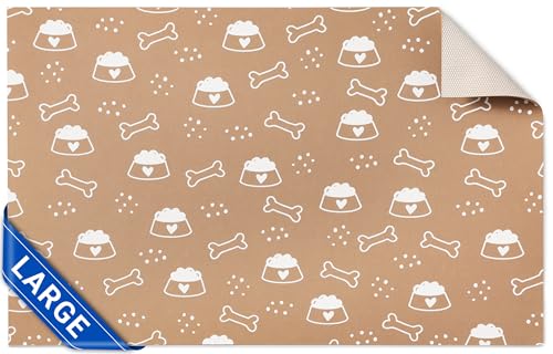 Cooyes Large Dog & Cat Food Mat 16"×24", Ultra-Absorbent Dog Bowl Mat for Food and Water, Pet Feeding Mat with Non-Slip Back, Pet Placemats with Water-Locking Bottom That Protects Floors - color: Khaki, size: 16" x 24"