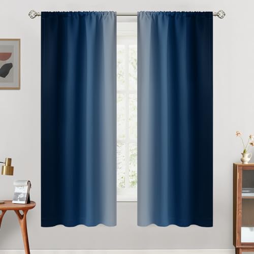 SimpleHome Ombre Room Darkening Curtains for Living Room, Rod Pocket Light Blocking Gradient Blue to Greyish White Thermal Insulated Window Curtains/Drapes for Bedroom, 2 Panels, 42x63 inches Length - color: Blue, size: 42"W x 63"L (Pack of 2)