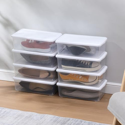 novelinks 8 Pack 6 Quart Clear Plastic Shoe Storage Bins with Lids (White) | Shoe Boxes Clear Plastic Stackable, Clear Shoe Storage Boxes, Shoe Containers, Shoe Bins, Craft Organizers and Storage - size: White 8Pack