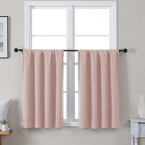 Gwine Valentine's Day Blush Pink Short Curtains 36 Inches Long, Small Half Window Cafe Curtains Thermal Insulated Room Darkening Blackout Curtain for Bathroom Kitchen Basement, 2 Panels, Each 40Wx36L - color: Blush Pink, size: 40"W x 36"L (Pack of 2)