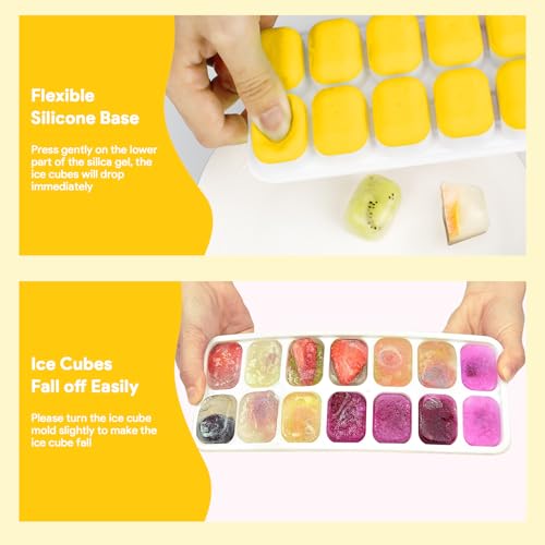Ice Cube Trays 4 Pack, Airabc Silicone Ice Cube Trays with Removable Lid, Easy-Release Flexible 14-cube Ice Trays, LFGB Certified and BPA Free, Stackable Ice Trays with Covers for Cocktail, Freezer - color: Yellow