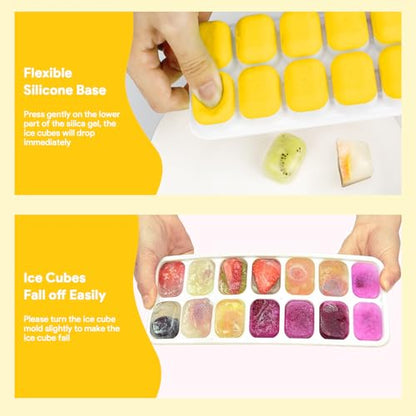 Ice Cube Trays 4 Pack, Airabc Silicone Ice Cube Trays with Removable Lid, Easy-Release Flexible 14-cube Ice Trays, LFGB Certified and BPA Free, Stackable Ice Trays with Covers for Cocktail, Freezer - color: Yellow