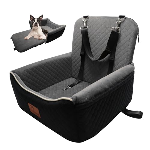 Dog Car Seat Bed 2 in 1 for Small/Medium Dogs up to 35 lbs,Adjustable Safety Leashes,Memory Foam with Soft Fabric Pets Travel Car Bed,Easily Installed in Front and Back seat,Removable and Washable. - color: Black outside Grey inside