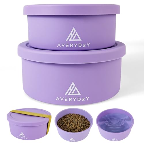 AVERYDAY 50 Oz Travel Dog Bowls with Lids, 2-in-1 Portable Pet Bowls for Food and Water, Leakproof Travel Dog Food & Water Bowl for Outdoor, Camping, Travel Dog Feeding Bowl, Daycare Pet Bowls - color: Purple, size: 20oz & 30oz