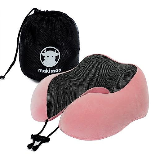 Memory Foam Travel Pillow, Neck Pillow with 360-Degree Head Support, Comfortable and Lightweight, Ideal for Sleeping on Airplane, Car, Train, Bus and Home Use, Comes with Storage Bag (Pink) - color: Pink