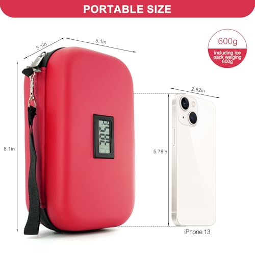 Gosemai TSA Approved Insulin Cooler Travel Case Medication Cooler for Travel with Thermometer Temperature Display Diabetic Medication Organizer Medical Travel Cooler Bag with 2 Ice Pack - color: Red