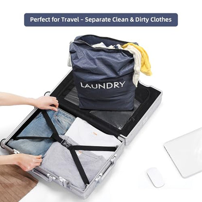 GOGOODA Travel Laundry Bags – Packable & Splash-Resistant Clothes Organizer with Handle | Lightweight, Foldable & Space-Saving for Suitcase, Gym, Beach & Business Trips (Navy Blue & Green) - color: Navy Blue & Green