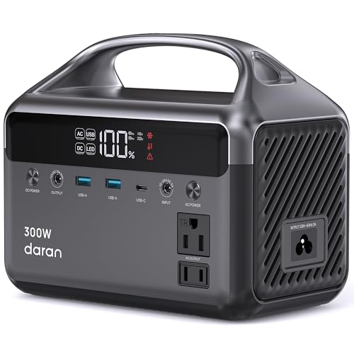 DaranEner Portable Power Station, 300W (Surge 600W) 192Wh Power Bank with 110V AC Outlet, LiFePO4 Battery for Home Emergency, Camping, Travel,& Outdoor Electronics(Option Solar Generator) - color: Grey