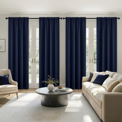 MIULEE Blackout Curtains 4 Panels Sets Navy Blue 84 Inch Length, Top and Bottom Rod Pocket Room Darkening Curtains for Living Room Bedroom Windows, 4 Pack Thermal Insulated Light Blocking Curtain - color: Navy Blue, size: 40"W x 84"L (Pack of 4)