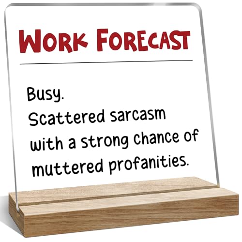 Funny Office Desk Décor Gifts for Women, Work Forecast Desk Sign Decoration, Cute Cubicle for Home Décor, 4x4 Inches - color: Maroon