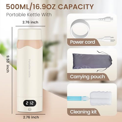 Travel Electric Kettle Portable Mini Kettle,316 Stainless Steel 16.91Oz/500ML,Small Hot Water Boiler with 4 Temperature Settings,Fast Boiling Water with Auto Shut-Off and Boil Dry Protection
