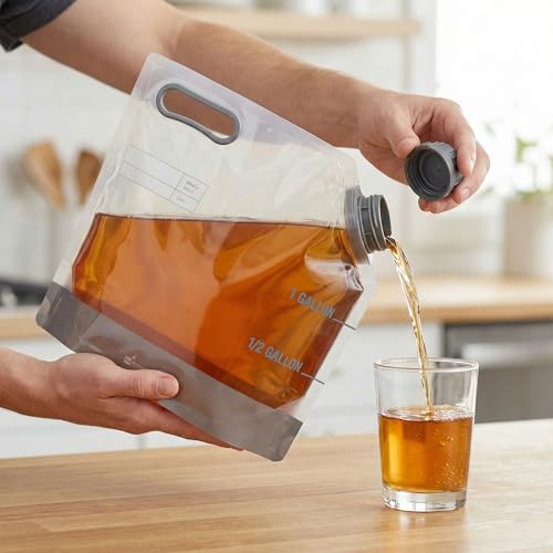Restaurantware Cater Tek 1 Gallon Water Containers 2 Drink Bags - Collapsible Includes Tamper-Evident Caps Clear Plastic Beverage Bags For Catered Events Camping or Hiking Durable Handle - size: 2 Count, style: 1 Gallon