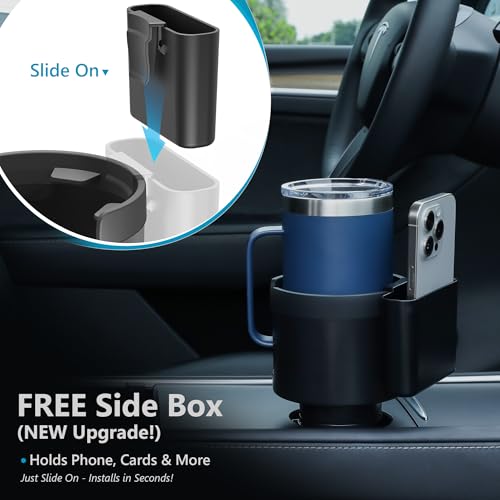 Seven Sparta Cup Holder Expander with Phone Holder & Cable Access, 3-in-1 Car Organizer, Side Storage Box for Phone/Cards, Compatible with Yeti, Owala, Hydro Flasks & Large Bottles Mugs in 3.4"-3.8" - size: Medium