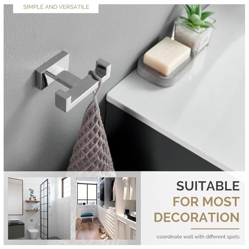 Angle Simple Bathroom Towel Hook, SUS 304 Stainless Steel Hand Towel Double Hook for Wall, Robe Coat Holder, Polished Chrome - color: Polished Chrome, size: 1 Pack