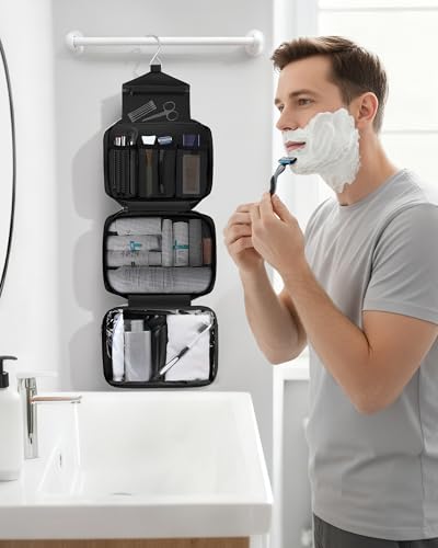 Maliton Toiletry Bag for Men & Women Travel Toiletry Bag Hanging Toiletry Bag Hygiene Bag with 4 Compartments Waterproof Bathroom Shower Bag for Traveling(Black) - color: Black