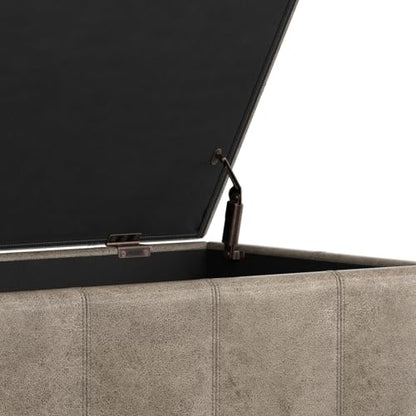 SIMPLIHOME Dover Storage Ottoman Bench - 36 inch Wide Upholstered Vegan Leather Rectangular Lift-Top Ottoman in Distressed Smoky Grey Brown, Contemporary Bench for Living Room with Safety Hinges - color: Distressed Smoky Grey Brown