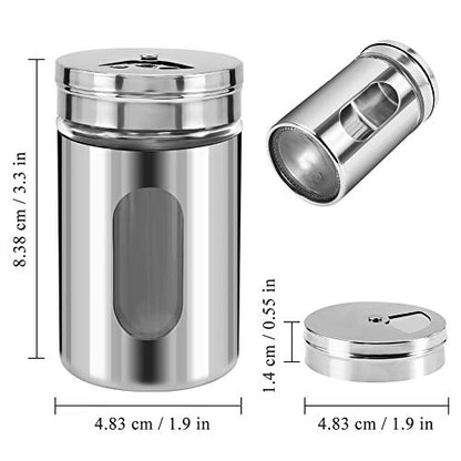 Accmor 2pcs Salt and Pepper Shakers,Stainless Steel Shaker for Salt Powder Sugar Cinnamon Pepper, Spice Dispenser with Adjustable Pour Holes,Silver - color: Silver