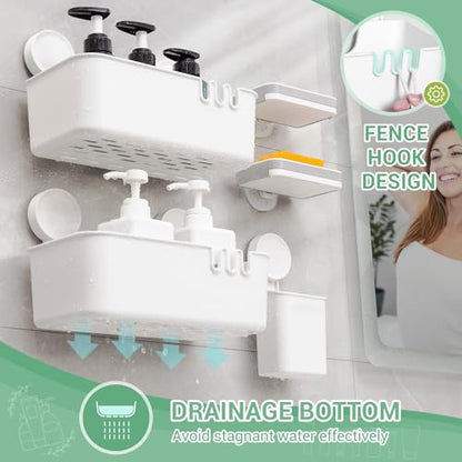 LUXEAR Shower Caddy 5 Pack Suction Cup Shower Organizer for Bathroom Storage Home &Kitchen,No Drilling Removable Plastic Shelf Organizer with Soap Dish&Toothbrush Holder Easy Install - size: 5 pack