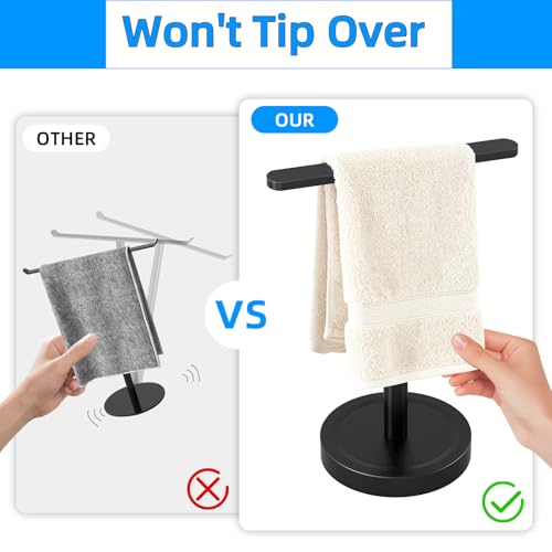 Heavy Duty Hand Towel Holder Stand, Stainless Steel Hand Towel Holder Rack for Bathroom Countertop, Weighted Base T-Shape Free Standing Towel Bar for Bathroom Kitchen Vanity Countertop, Matte Black - size: T-Shape