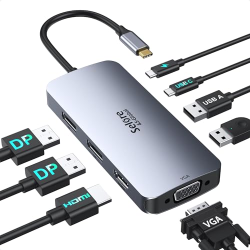 USB C Docking Station Dual DisplayPort Monitor, USB C Hub DisplayPort with 2 DP, HDMI, VGA, 100W PD Charging, USB-A/C 2.0 Ports - Multi Monitor Adapter for Dell, HP, Lenovo and More - color: Light Gray