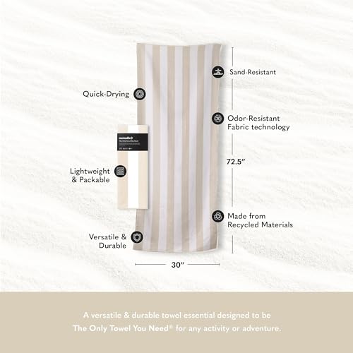 Nomadix Original Towel - Perfect for Beach, Pool, Travel, Camping, Yoga - Made with Recycled Materials - Super Absorbent - Sand Resistant - Cabana Stripe Beige - 72.5x30 - color: Cabana Stripe Beige