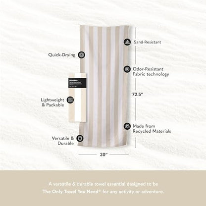 Nomadix Original Towel - Perfect for Beach, Pool, Travel, Camping, Yoga - Made with Recycled Materials - Super Absorbent - Sand Resistant - Cabana Stripe Beige - 72.5x30 - color: Cabana Stripe Beige