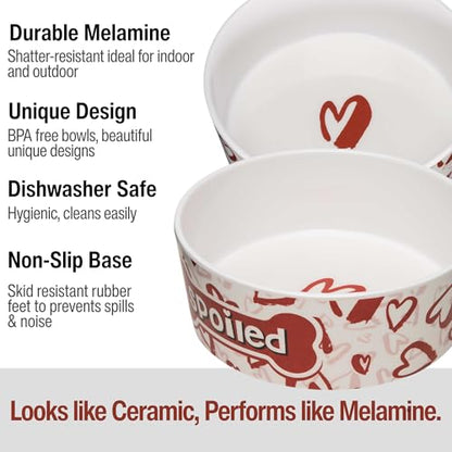 Loving Pets Dolce Moderno Ceramic Look Dog Bowl – Modern Melamine Dog Food Bowl & Dog Water Bowl – Durable, Non-Slip Pet Dish for Small & Medium Dogs – Dishwasher Safe Dog Bowl (Large, 47 oz) - color: Spoiled, size: Large