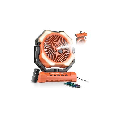 Misting Fan, Portable Camping Fans with 9oz Water Tank, 24000mAh Rechargeable Fan with 4 Speed, Battery Powered Fans with 120H Cooling, Last 5H Mist, 2 Mist Modes, Light, Outsides/Summer Essential - color: Orange