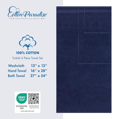 Cotton Paradise 100% Cotton Turkish Towel Set, Soft Absorbent Quick Dry, 6 Piece Towel Set, Navy Blue - color: Navy Blue