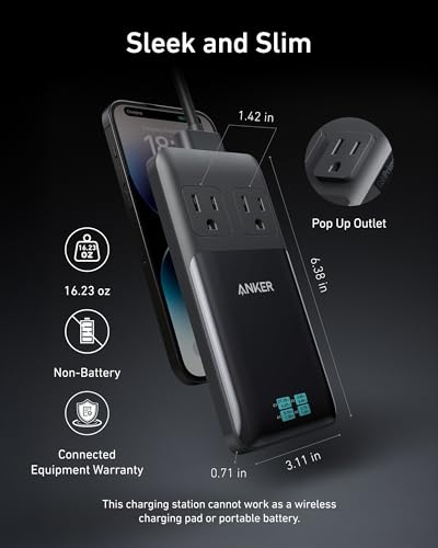 Anker Prime Charging Station, 140W 6-in-1 Travel Power Strip, 5ft Detachable Extension Cord with Multiple Outlets, 2 AC, 2 USB C, 2 USB A, Desk Accessories, Home Office (Non-Battery/Wireless)