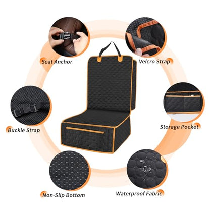 1 Pack Front Seat Car Cover, Waterproof Dog Car Seat Cover, Non-Slip & Scratch-Proof, Pet Car Seat Protector with Side Flaps and Storage Pocket, Car Seat Cover for Most Cars, Trucks and SUVs - size: Pack of 1