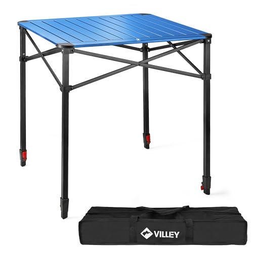 VILLEY Folding Camping Square Table with Carry Bag, Lightweight Aluminum Adjustable Square Table for Outdoor, Camping, Picnic, Backyards, BBQ, Large - color: Blue, size: Large