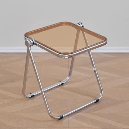 16.2"×14.1" Acrylic Folding Side Table, Portable Lightweight End Table, Sturdy Metal Frame and No Assembly Required, Space-Saving Design for Living Room, Bedroom and Small Room, Tawny - color: Tawny