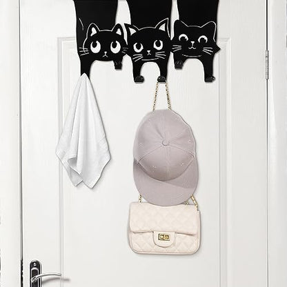 Maitys Black Cat Over the Door Hangers Metal Over the Door Hooks Towel Rack Coat Key Holder Black Cat Decor for Office Camper Rv Home Storage New Year Gift Decorations