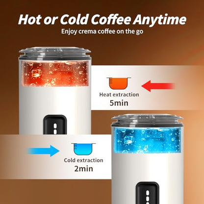 3-in-1 Portable Espresso Maker 20 Bar Self-Heating Stainless Steel Fits Ground Coffee & Nespresso Capsules USB-C Rechargeable for Camping Car Hiking Office - color: White