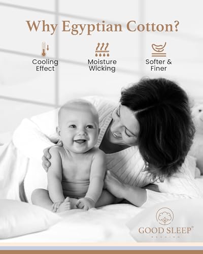 Good Sleep Bedding Olympic Queen Sheets Set, 100% Egyptian Cotton, Luxury 4 Pc Super Queen Sheets Sets, Breathable, Snug Fit, 16" Deep Pocket Fitted Sheet, 2 Pillowcases & 1 Flat Sheet, White - color: White, size: Olympic Queen (66 x 80)