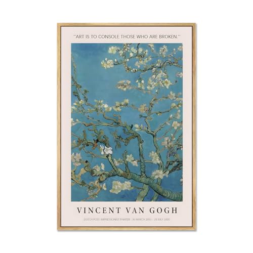Zzudis Framed Van Gogh Canvas Wall Art,Blossoming Almond Tree Wall Decor,Vintage Landscape Floral Oil Painting for Living Room,Home-12x16in - color: Almond Tree, size: 16"L x 12"W