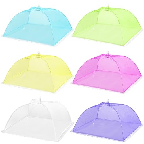 HBlife 6 Pack Colored Pop-Up Mesh Food Cover Tent for Outside,17 Inches Reusable and Collapsible Outdoor Food Covers Net for Party Picnic, BBQ, Camping, Gardening - color: Colored, size: 6 Large (17”x17”)