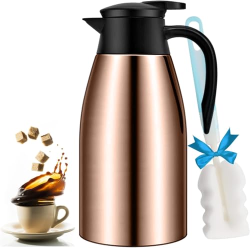 68oz Thermal Coffee Carafe, Stainless Steel Coffee Carafes for Keeping Hot, Airpot Insulated Tea Pot Dispenser for Hot Water, Tea, Hot Beverage - Keep 12 Hours Hot, 24 Hours Cold, Champagne Gold - color: Champagne Gold